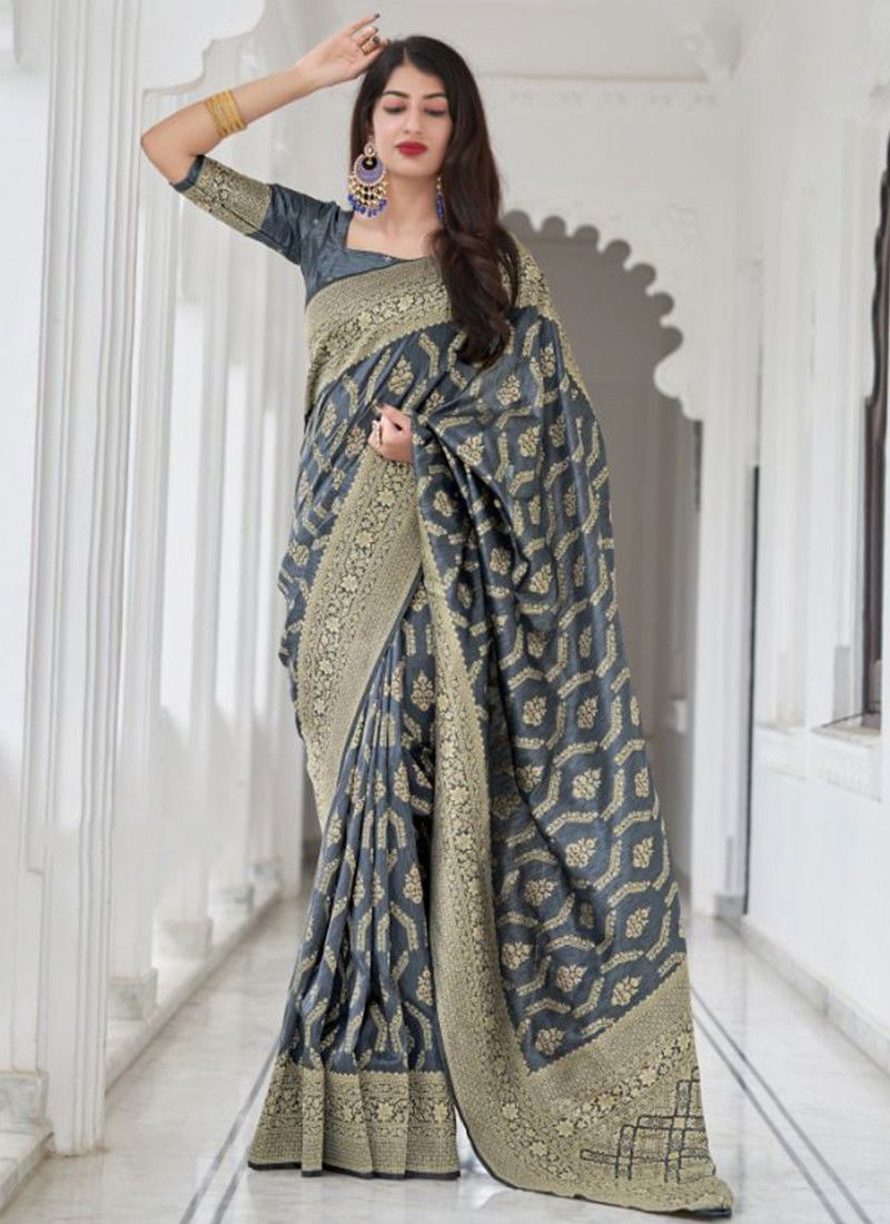 Gray Colour Maanshika Silk Manjubaa New Latest Designer Exclusive Ethnic Wear Banarasi Silk Saree Collection 6003